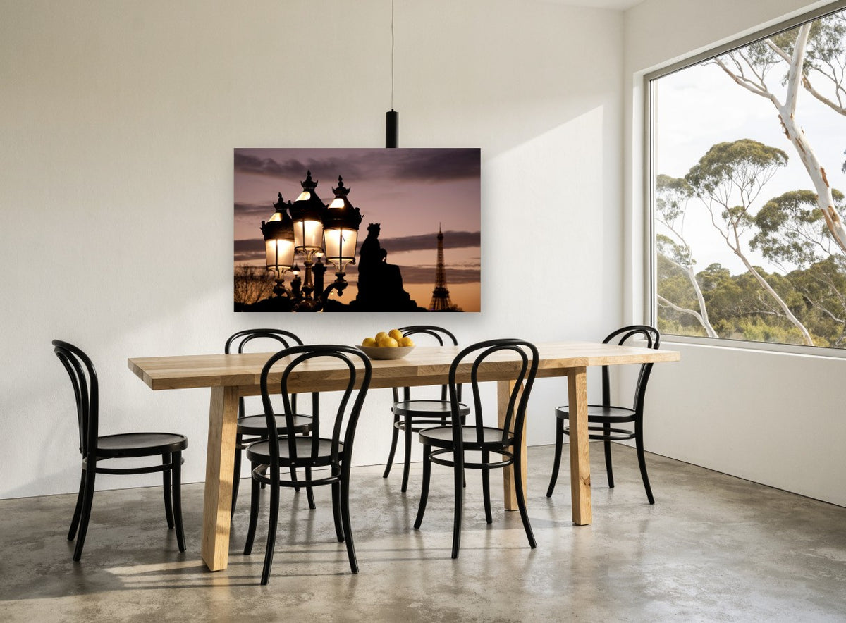 Dusk Lamps Paris city canvas print on the wall of a dining room
