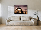 Dusk Lamps Paris city canvas print on the wall of a living room