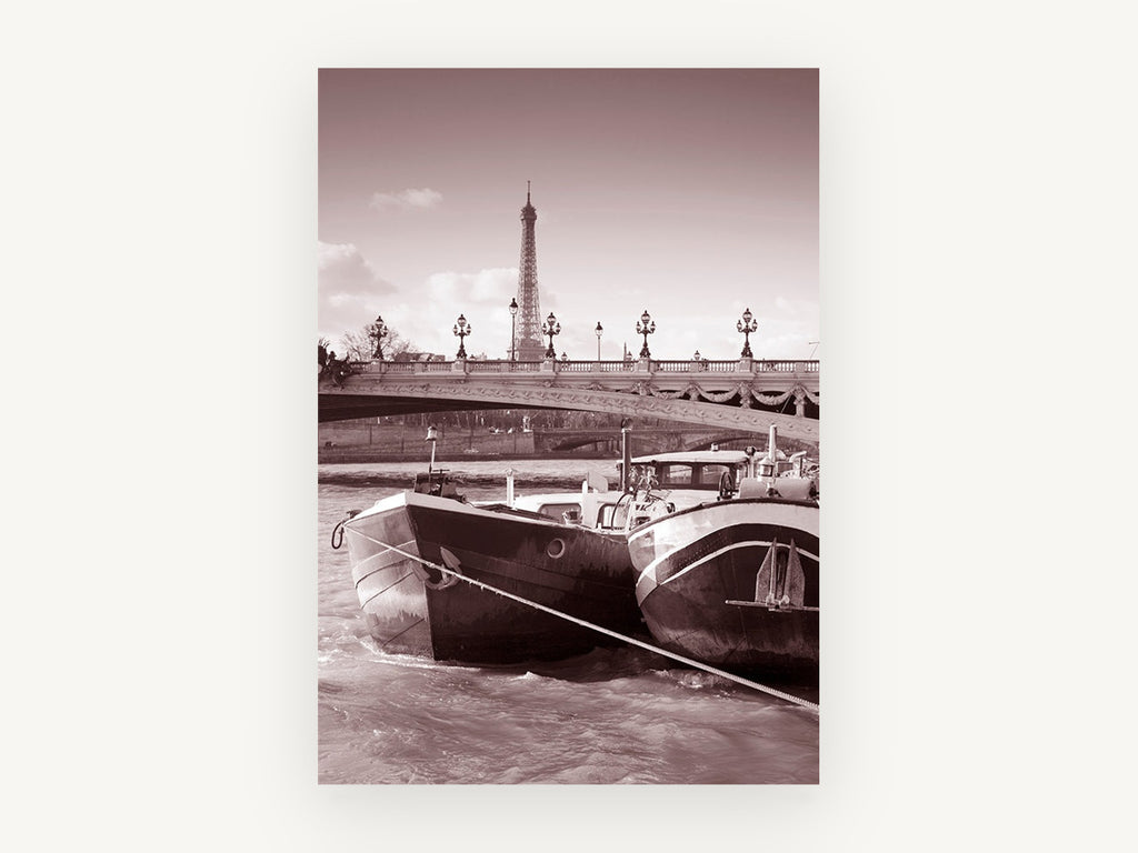 Barges Beneath Paris, coastal canvas wall art print, front view