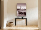 Barges Beneath Paris coastal canvas print on the wall of a hallway