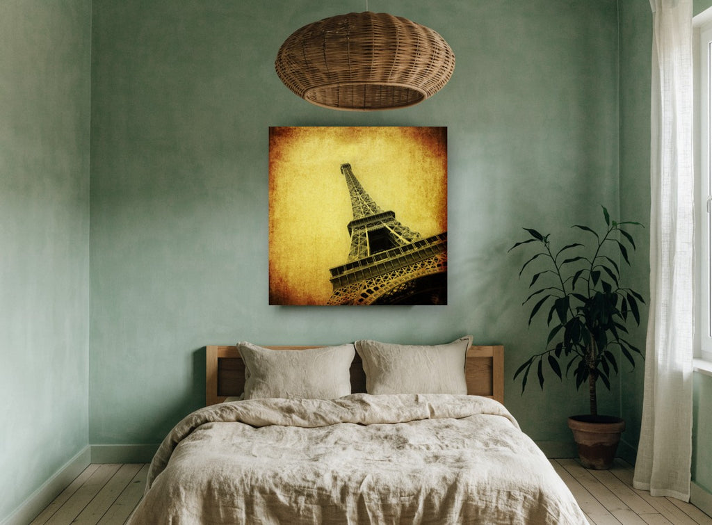 Aged Iron Ascent city canvas print on the wall of a bedroom
