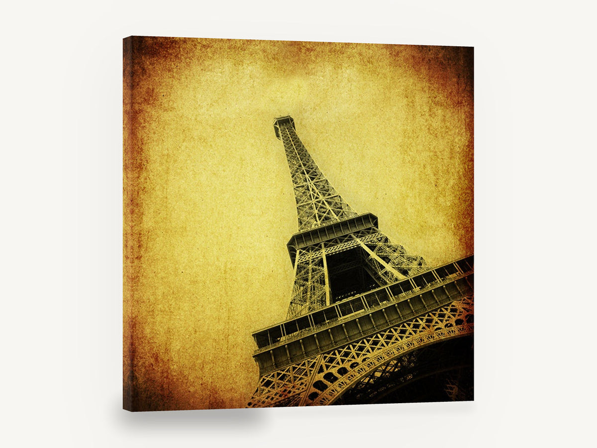 Aged Iron Ascent, eiffel tower vintage style photograph, city canvas wall art print ready to hang