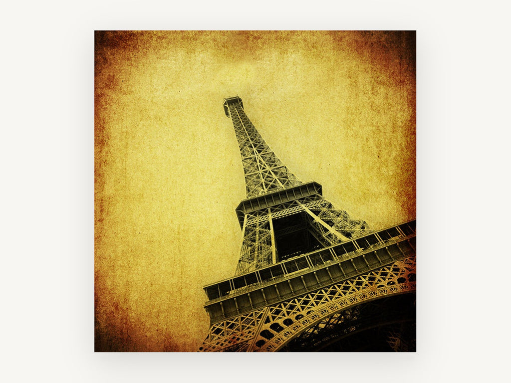 Aged Iron Ascent, eiffel tower vintage style photograph, city canvas wall art print, front view