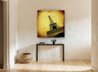 Aged Iron Ascent city canvas print on the wall of a hallway