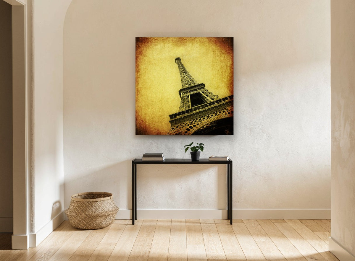Aged Iron Ascent city canvas print on the wall of a hallway