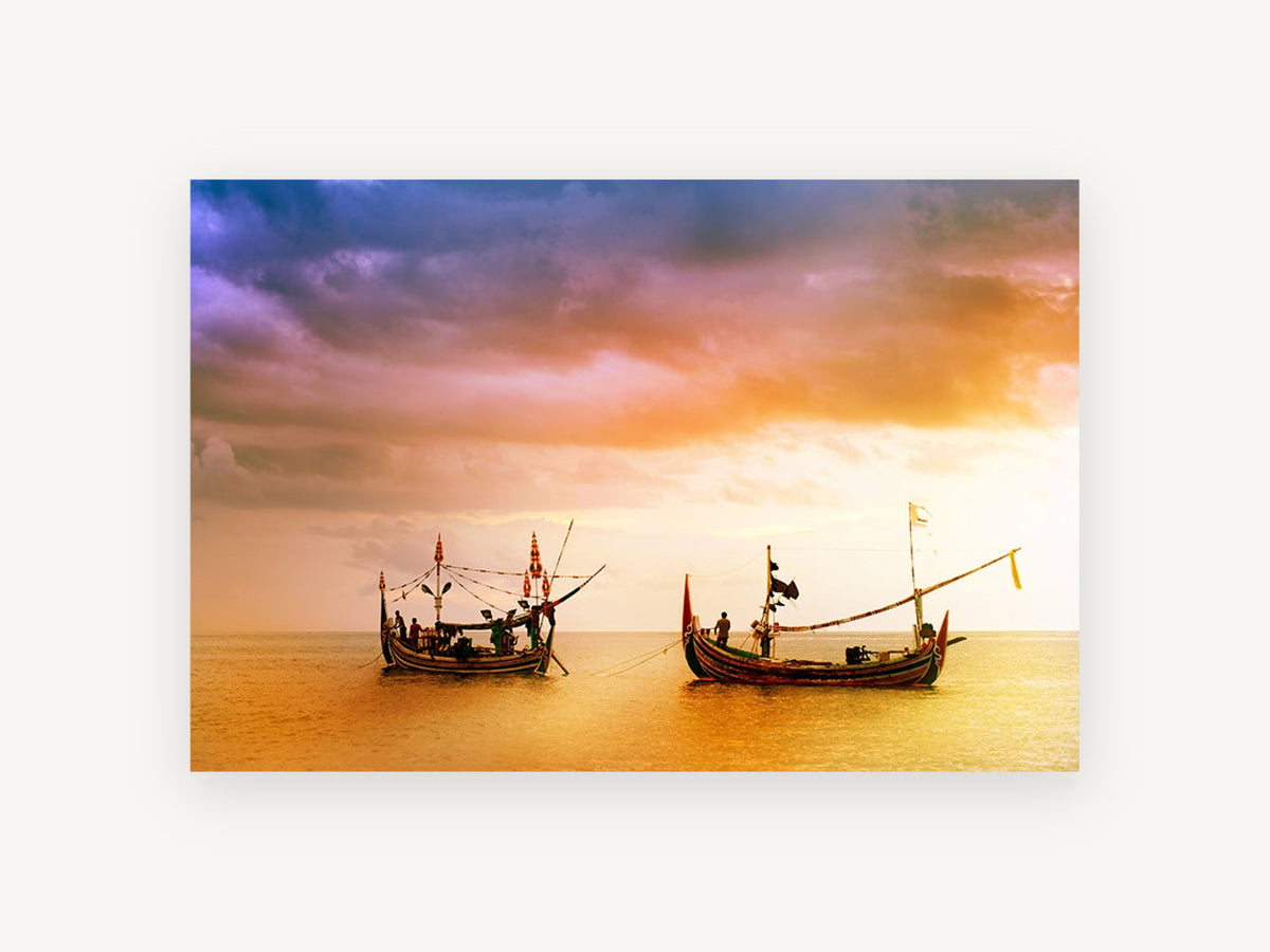 Bali Boats at Dusk, coastal canvas wall art print, front view