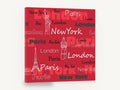 Three Cities in Red Type, new york london paris typography, city canvas wall art print ready to hang