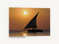 Dhow at Amber Dusk, dhow sailing at sunset photograph, coastal canvas wall art print ready to hang