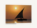 Dhow at Amber Dusk, dhow sailing at sunset photograph, coastal canvas wall art print ready to hang