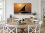 Dhow at Amber Dusk coastal canvas print on the wall of a Hamptons dining room