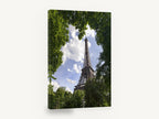 Eiffel Through the Leaves, eiffel tower framed by trees photograph, city canvas wall art print ready to hang