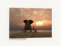 Sunset Companions, elephant and dog beach sunset, coastal canvas wall art print ready to hang