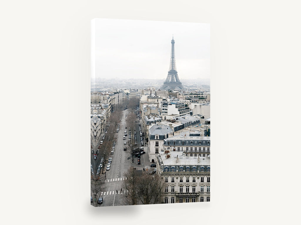 Paris Rooftops Haze, paris eiffel tower rooftop view photograph, city canvas wall art print ready to hang