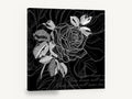 Midnight Rose Script, black and white rose line illustration, floral canvas wall art print ready to hang