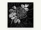 Midnight Rose Script, floral canvas wall art print, front view