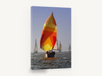 Spinnaker Regatta Haze, sailing yacht orange spinnaker photograph, coastal canvas wall art print ready to hang