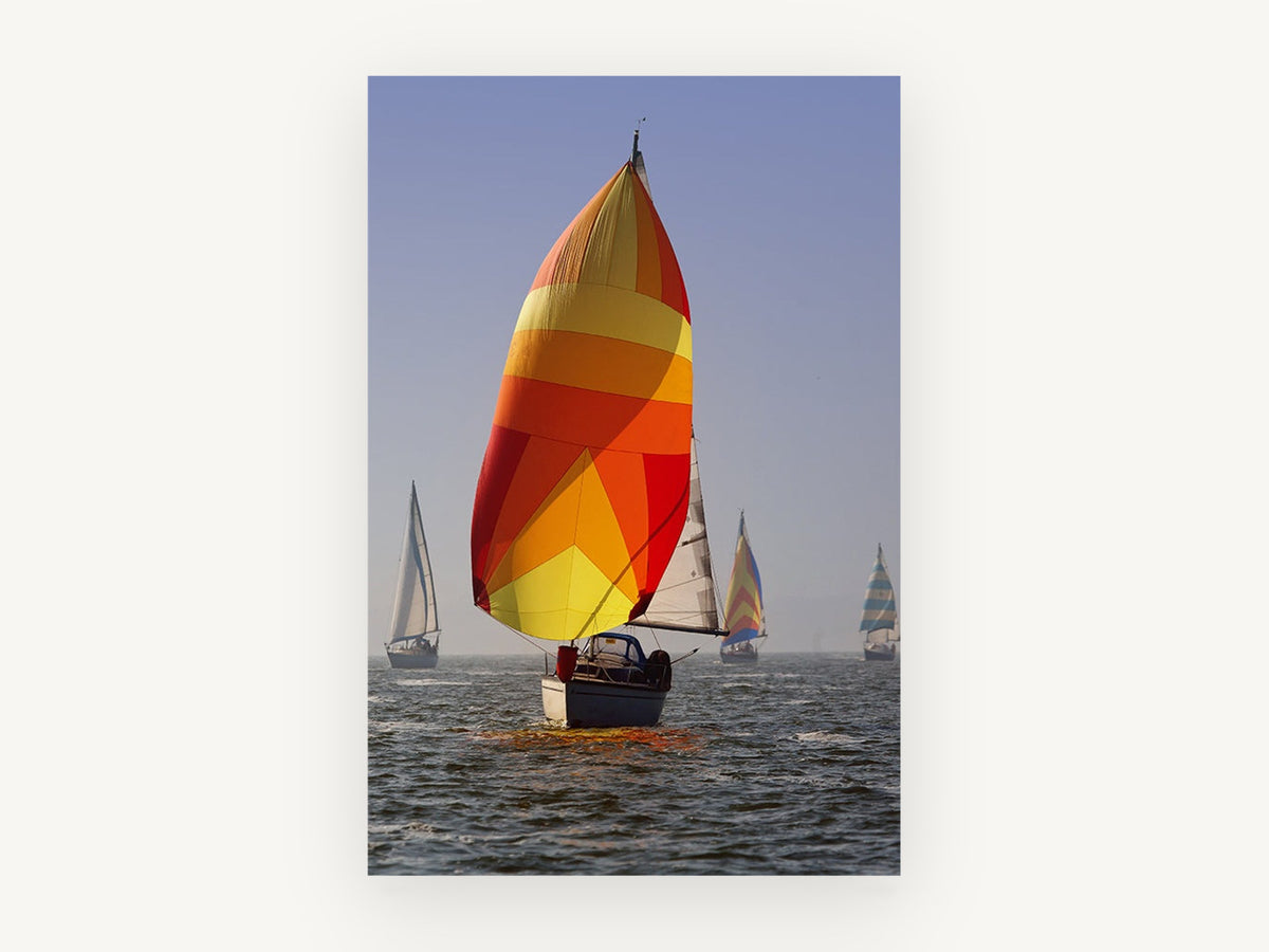Spinnaker Regatta Haze, coastal canvas wall art print, front view
