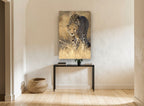Stalking Cheetah Gaze animal canvas print on the wall of a hallway