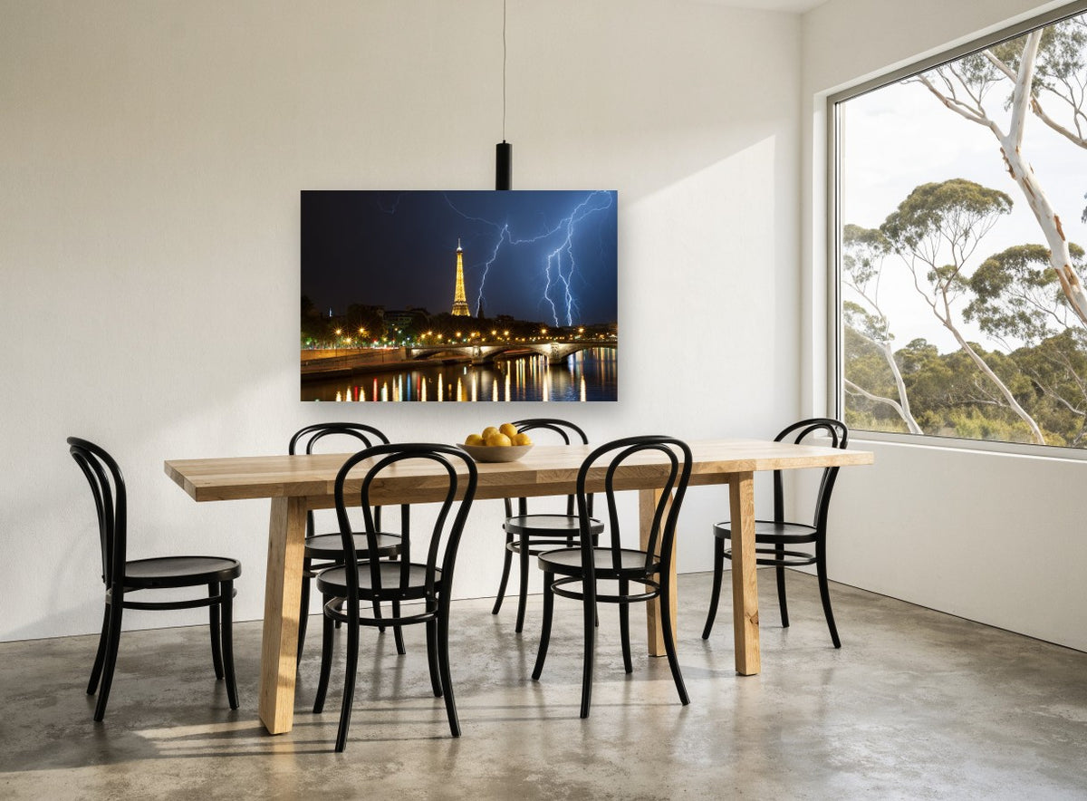 Storm Over the Seine city canvas print on the wall of a dining room