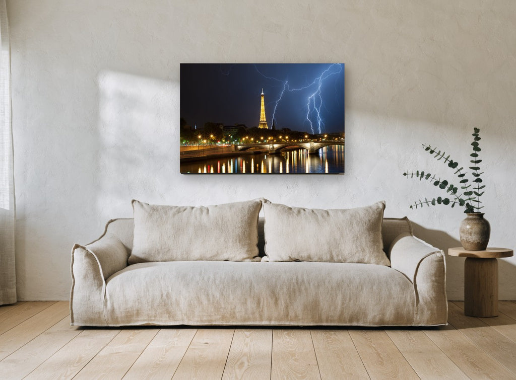 Storm Over the Seine city canvas print on the wall of a living room