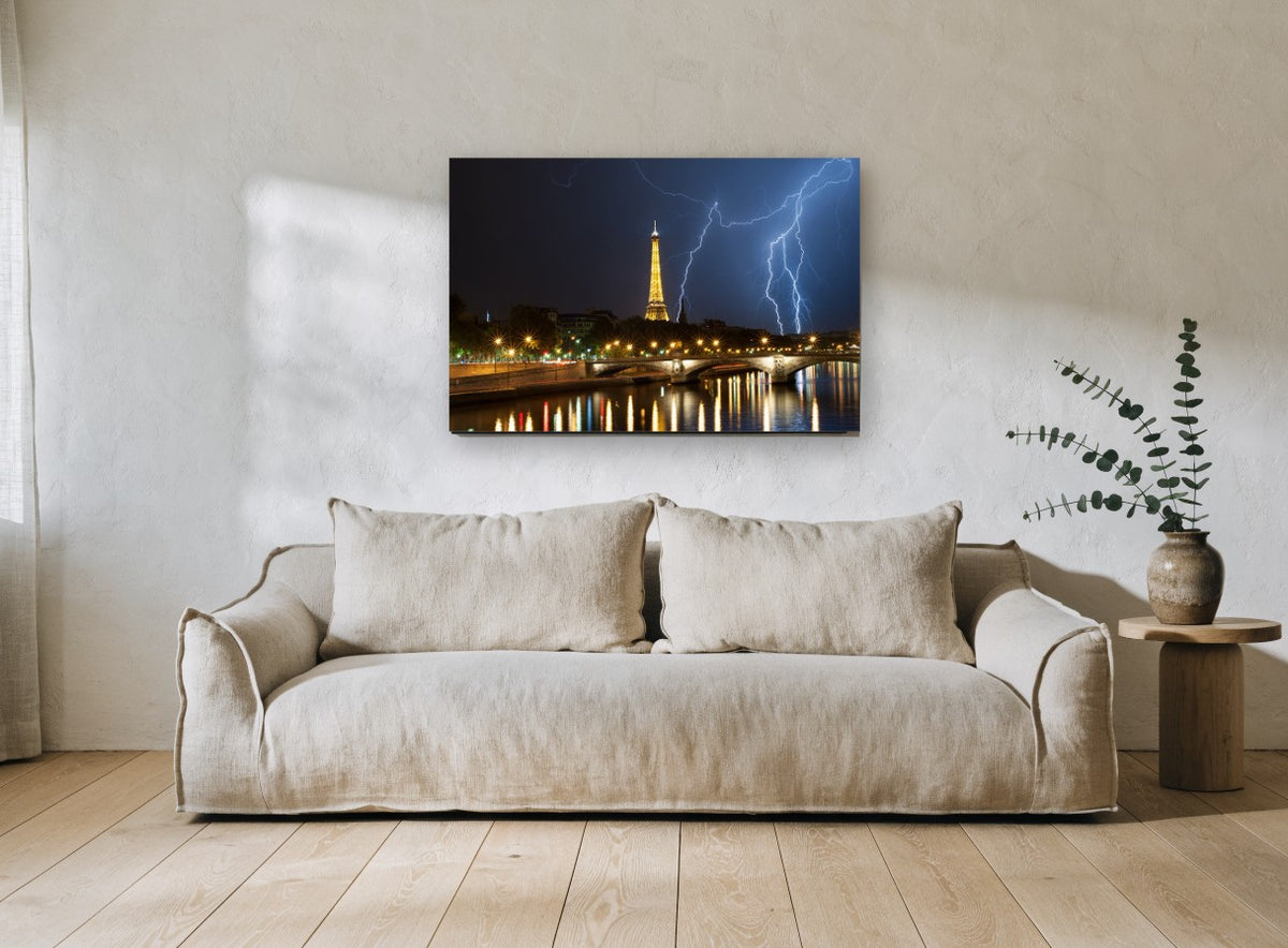 Storm Over the Seine city canvas print on the wall of a living room