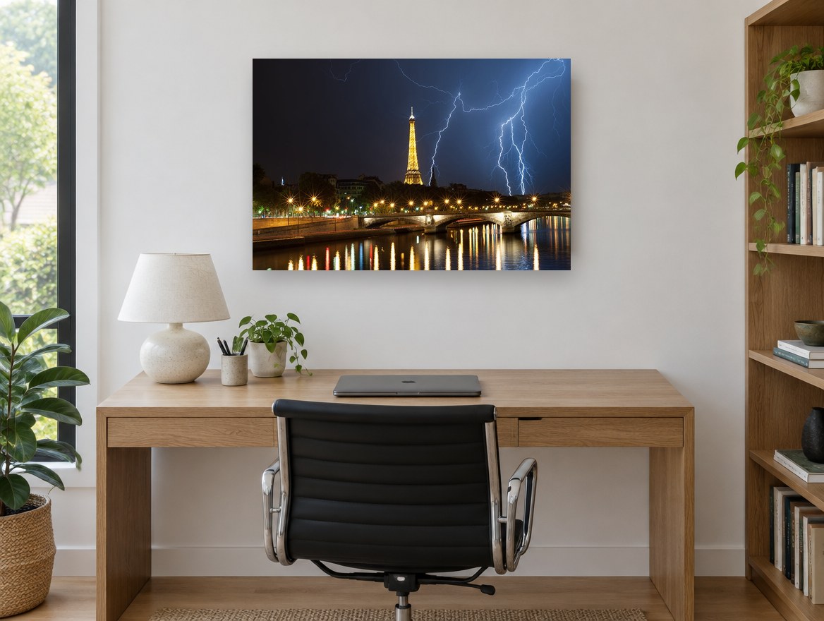 Storm Over the Seine city canvas print on the wall of a study