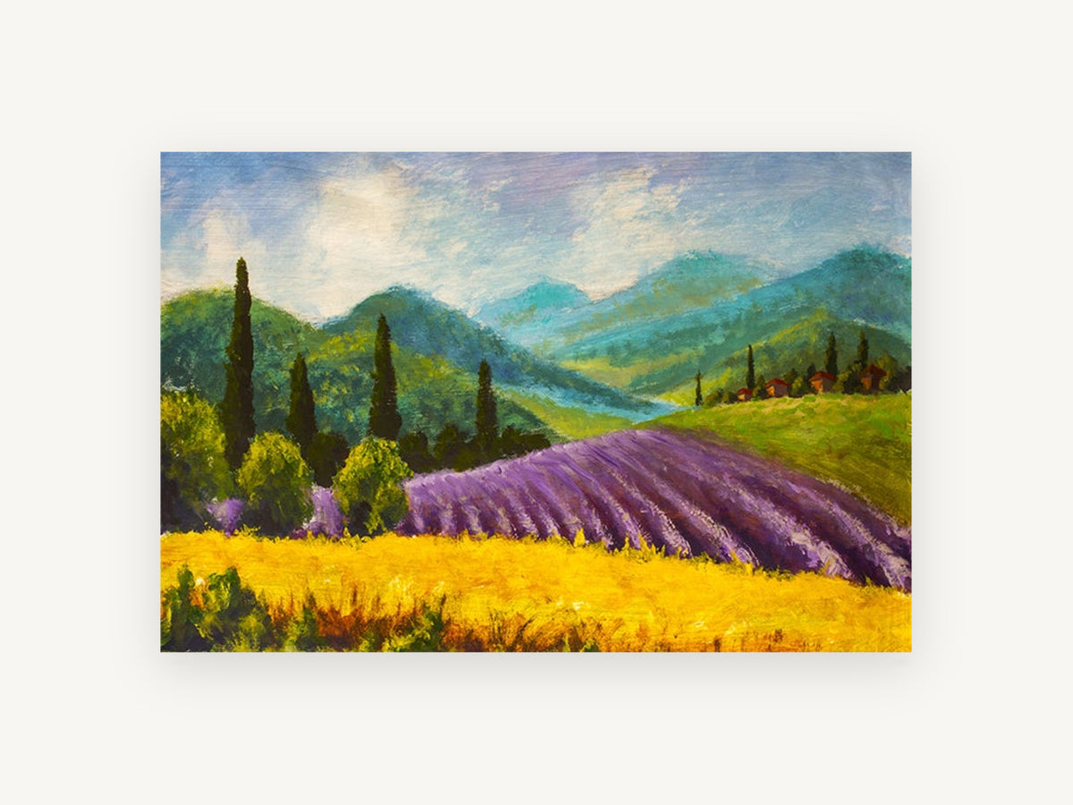 Lavender Hills Afternoon, floral canvas wall art print, front view