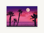 Pink Moonrise Palms, coastal canvas wall art print, front view