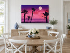 Pink Moonrise Palms coastal canvas print on the wall of a Hamptons dining room