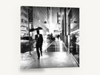 Rainy Night Walk, new york rainy street black and white photograph, city canvas wall art print ready to hang