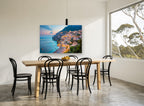 Positano Dusk Hillside coastal canvas print on the wall of a dining room