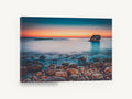 Pebble Shore Afterglow, stony coastline sunset long exposure photograph, coastal canvas wall art print ready to hang