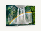 Rainbow Beneath the Falls, waterfall rainbow landscape photograph, landscape canvas wall art print ready to hang