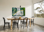 Rainbow Beneath the Falls landscape canvas print on the wall of a dining room