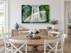 Rainbow Beneath the Falls landscape canvas print on the wall of a Hamptons dining room