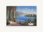 Terrace Over Blue Lake, coastal canvas wall art print, front view