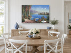 Terrace Over Blue Lake coastal canvas print on the wall of a Hamptons dining room