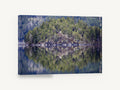 Still Lake Pines, pine forest lake reflection photograph, floral canvas wall art print ready to hang