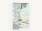 Orchid Window Beach View, white orchid window beach painting, coastal canvas wall art print ready to hang