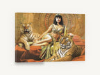 Golden Queen and Tigers, egyptian queen with tigers illustration, animal canvas wall art print ready to hang