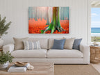 Mossy Beech Autumn Floor floral canvas print on the wall of a beach house living room