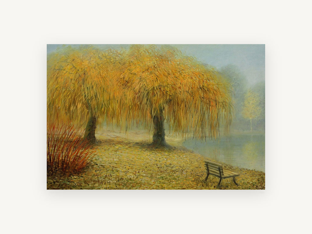 Willows by the Misty Lake, floral canvas wall art print, front view
