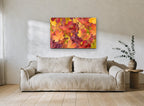 Autumn Maple Carpet floral canvas print on the wall of a living room