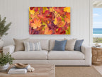 Autumn Maple Carpet floral canvas print on the wall of a beach house living room