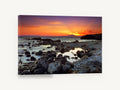 Mani Sunset Shore, sunset over rocky beach photograph, coastal canvas wall art print ready to hang