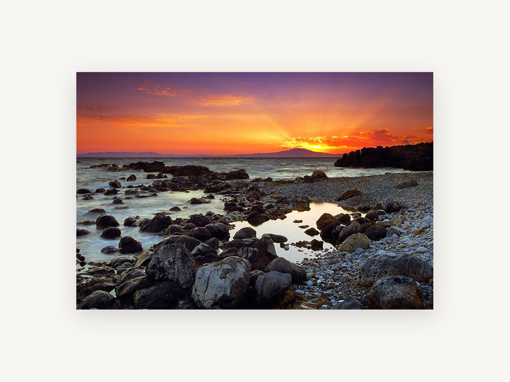 Mani Sunset Shore, coastal canvas wall art print, front view