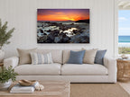 Mani Sunset Shore coastal canvas print on the wall of a beach house living room