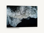 Foam on Black Sand, aerial black sand beach wave photograph, coastal canvas wall art print ready to hang