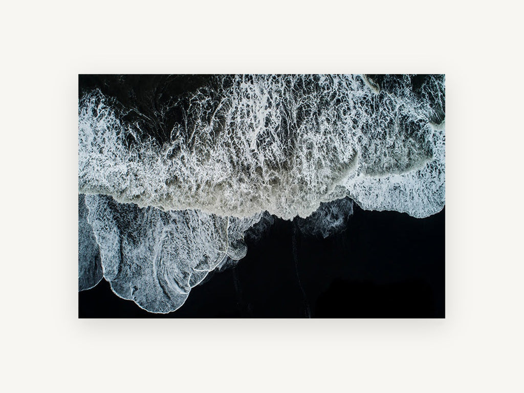 Foam on Black Sand, coastal canvas wall art print, front view