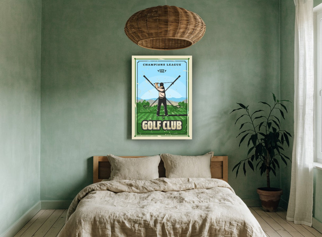 Champions League Golfer vintage canvas print on the wall of a bedroom